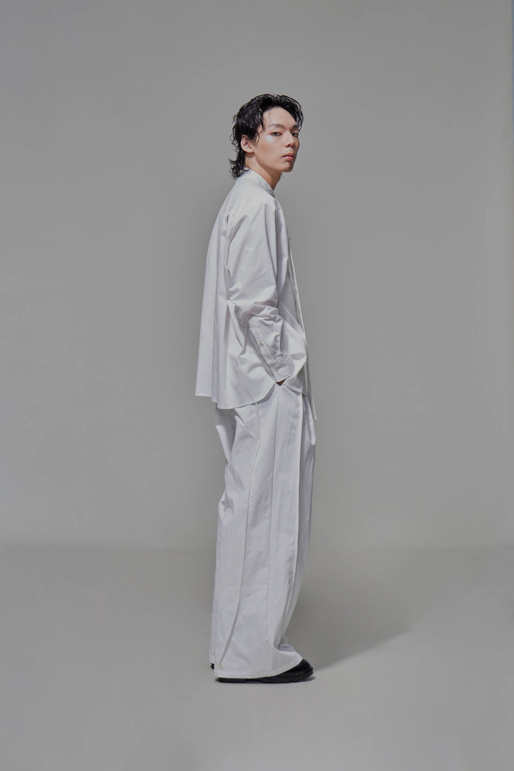 03 Band Collar Stole Shirt White