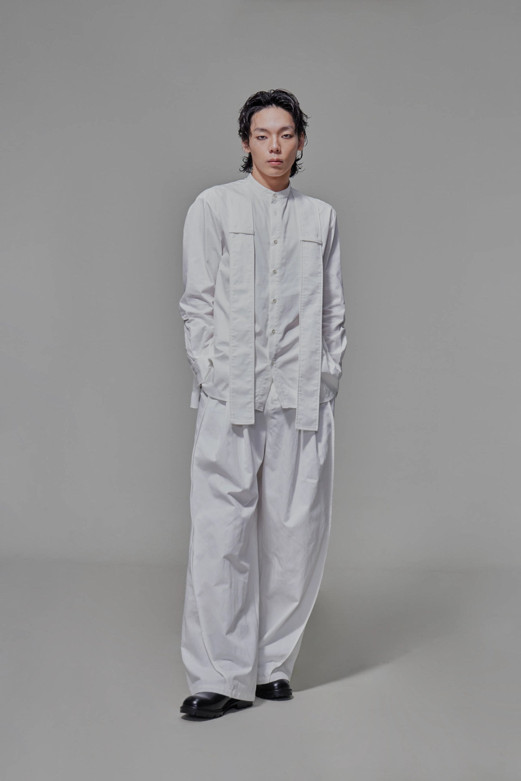 03 Band Collar Stole Shirt White