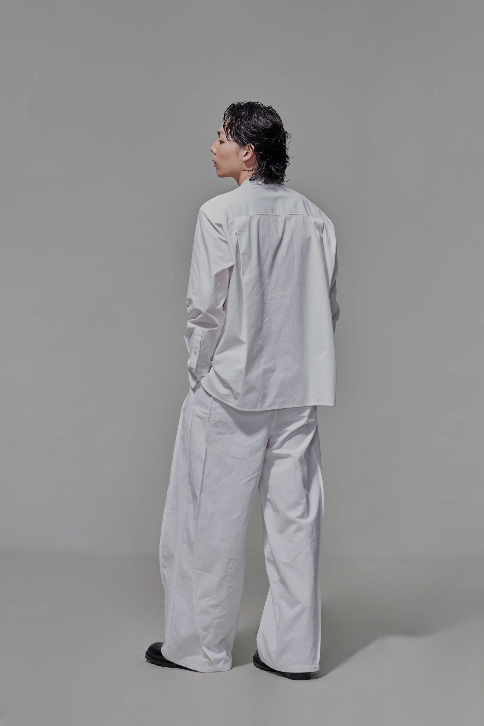 03 Band Collar Stole Shirt White