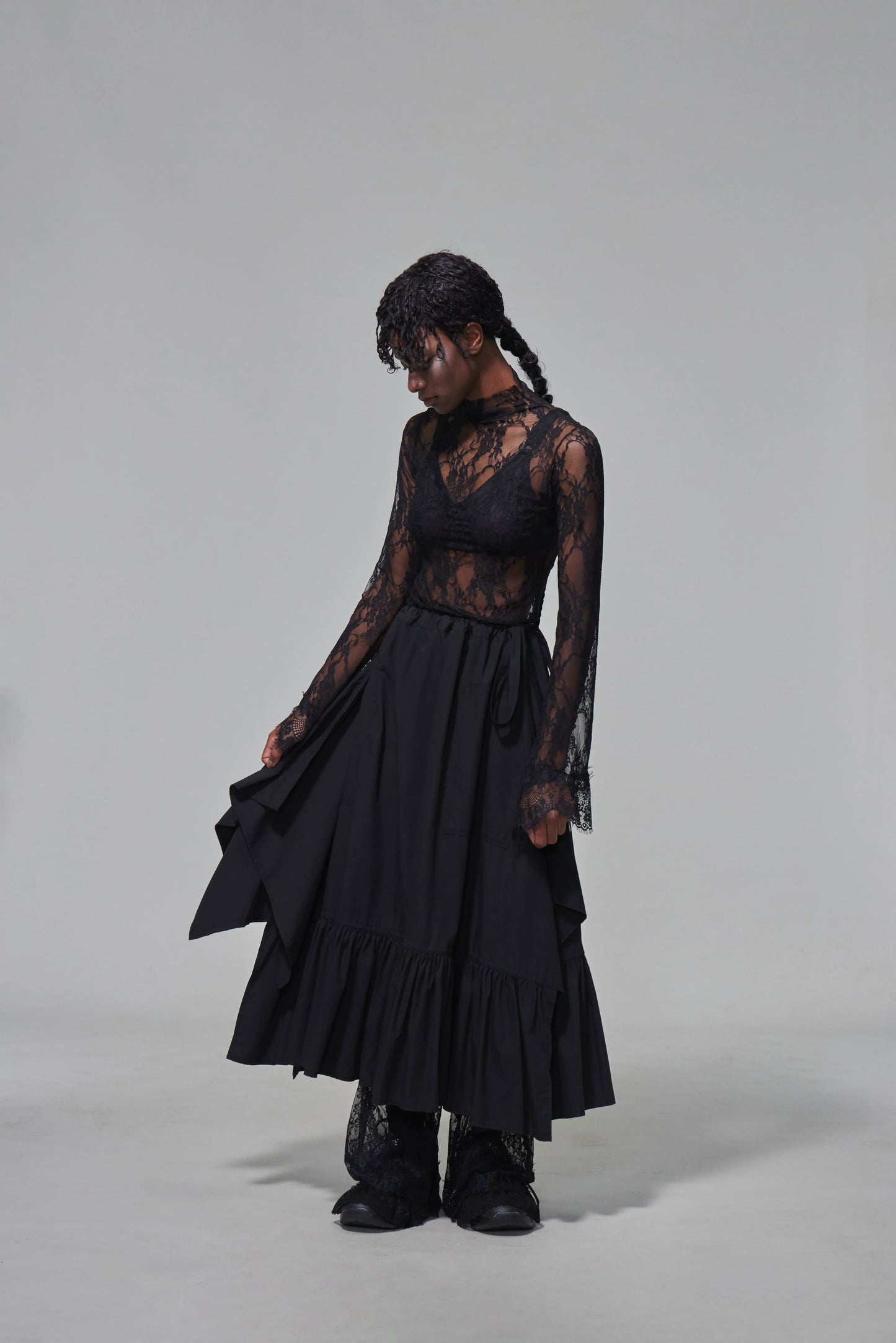 03 Flared Lace Pants Black