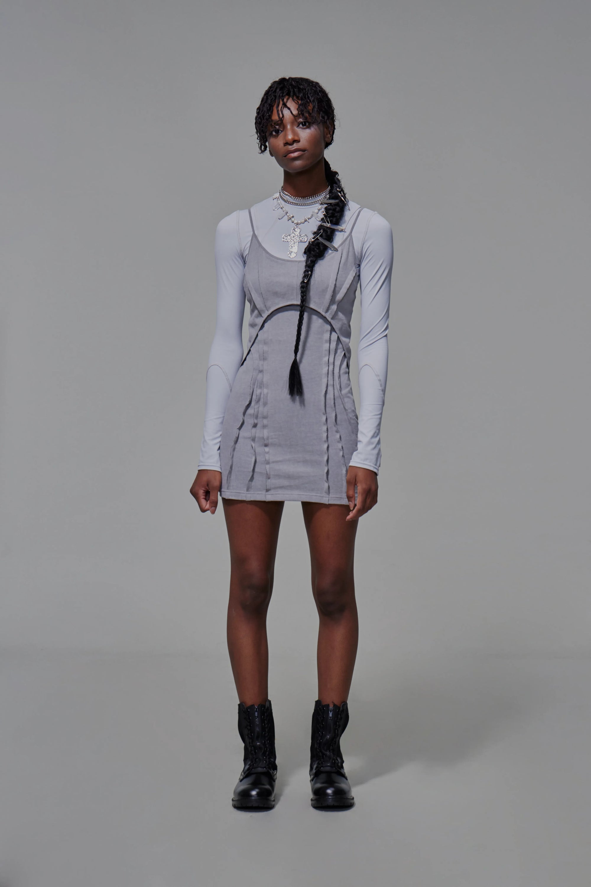 03 Body-con Cutout Mini Dress Light Grey
