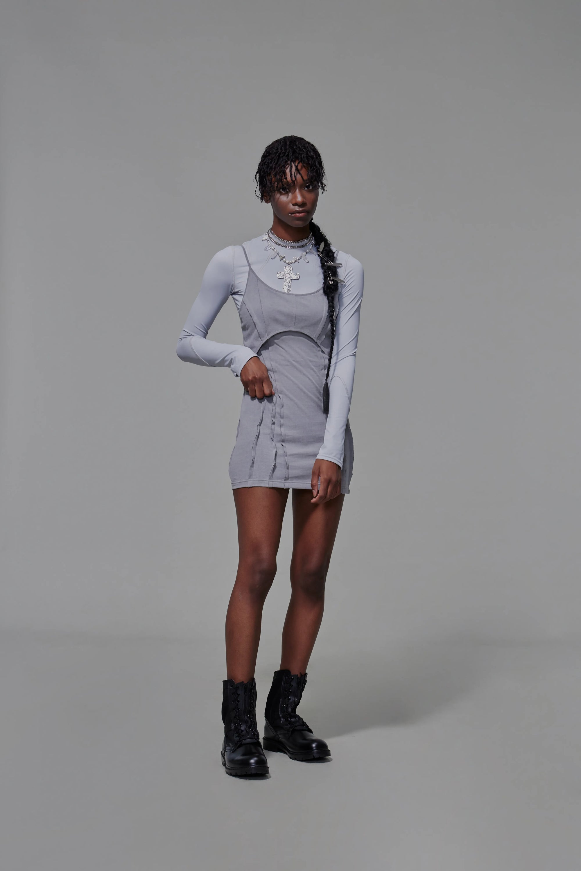 03 Body-con Cutout Mini Dress Light Grey