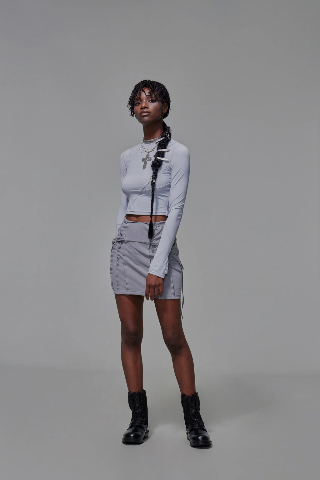 03 Body-con Cutout Mini Dress Light Grey