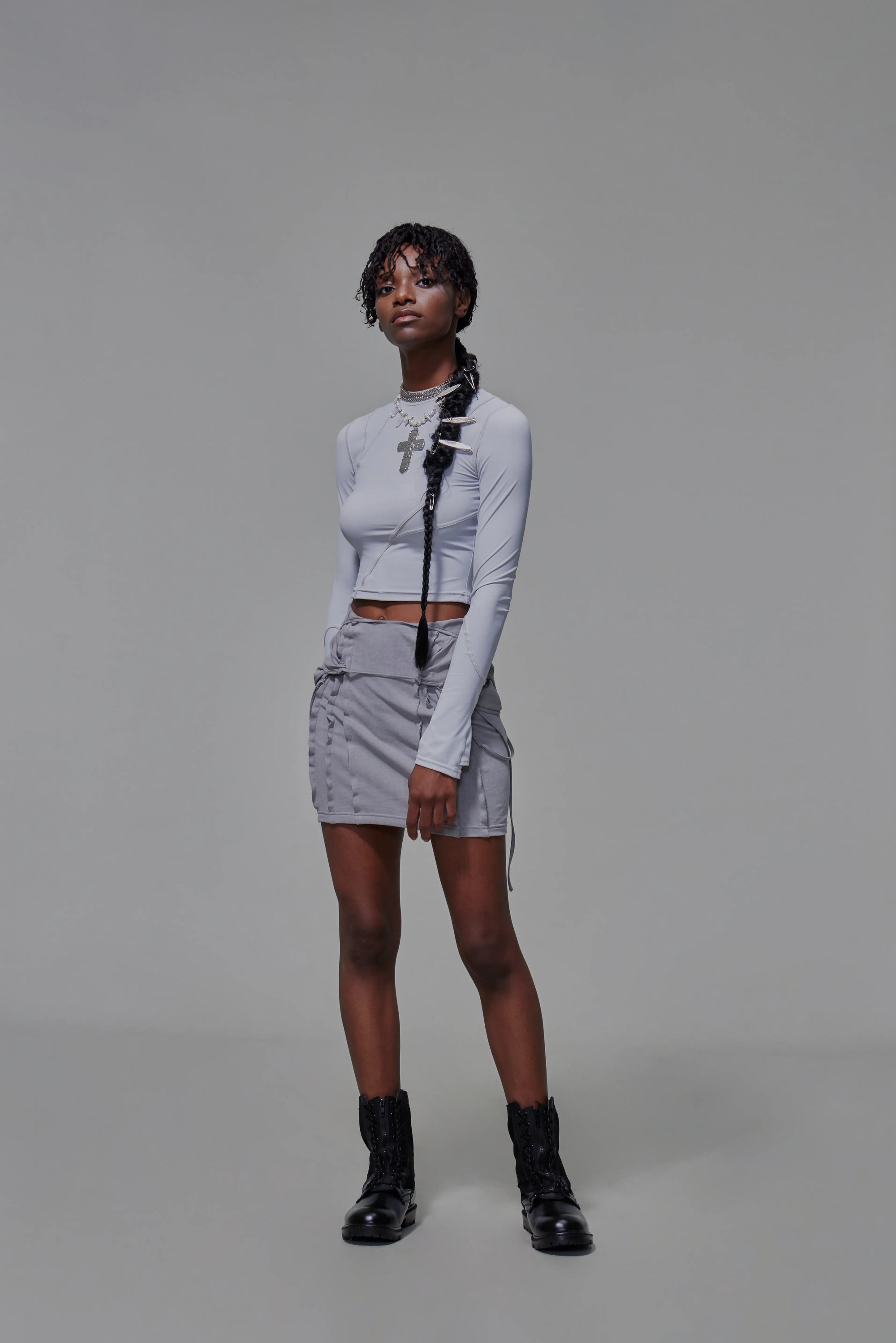 03 Body-con Cutout Mini Dress Light Grey