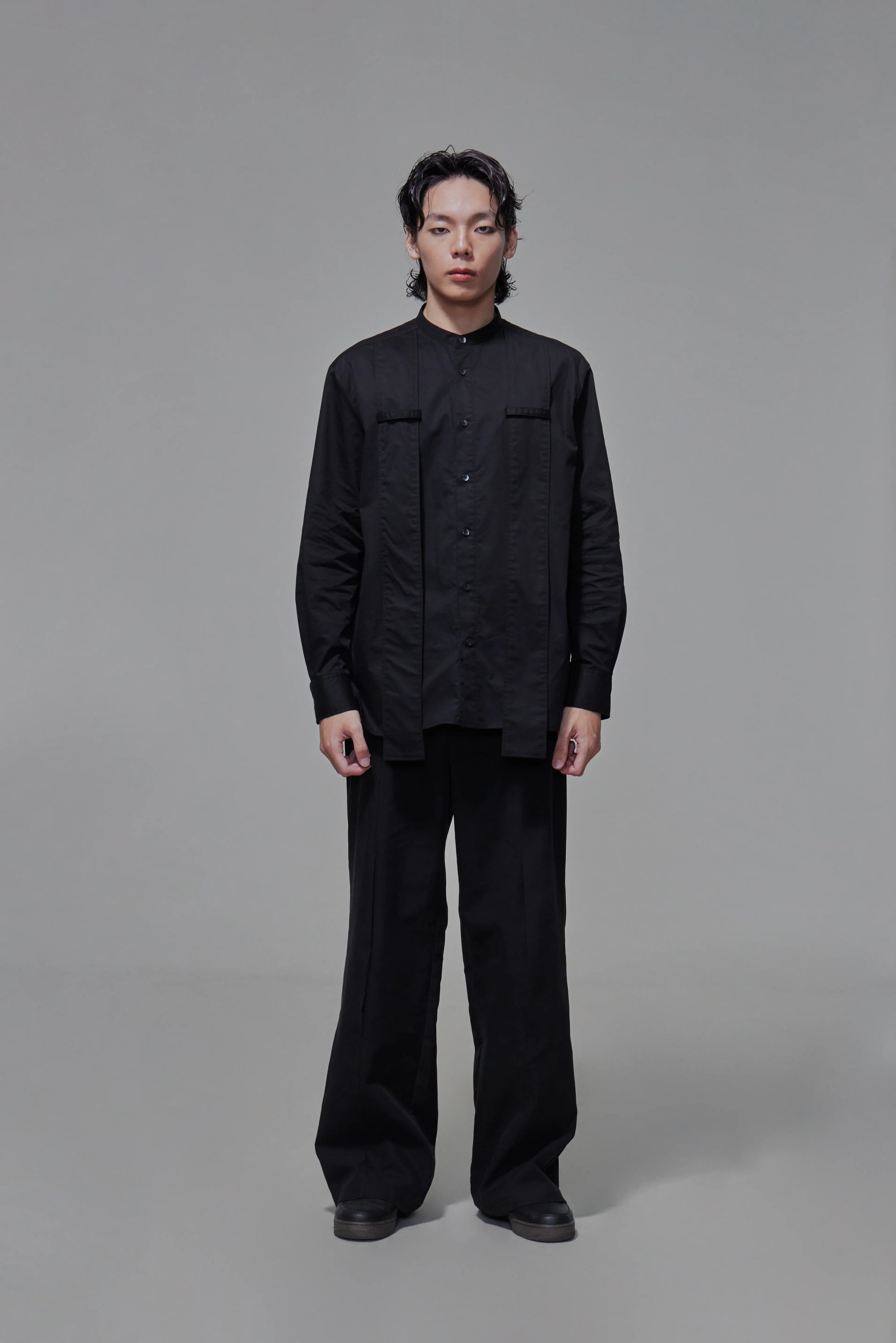 03 Band Collar Stole Shirt Black