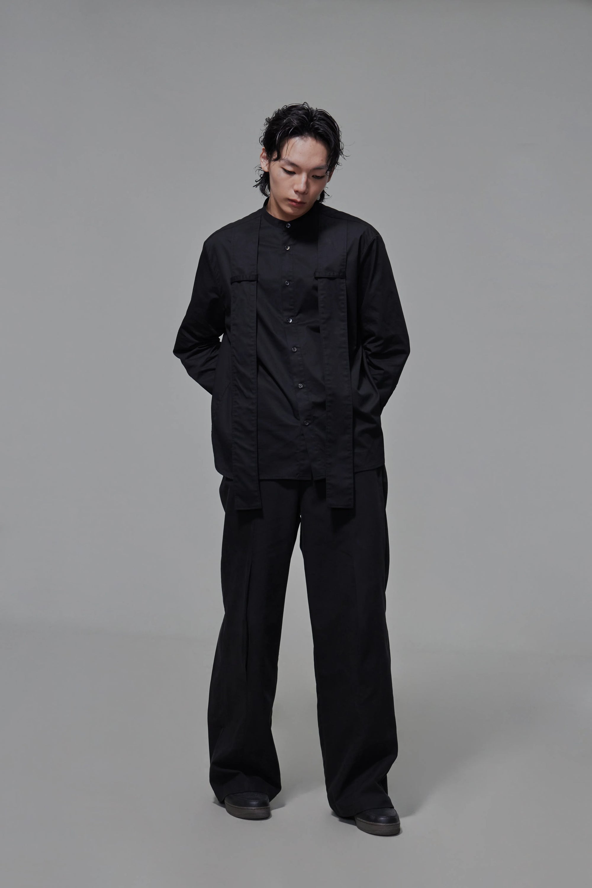 03 Band Collar Stole Shirt Black