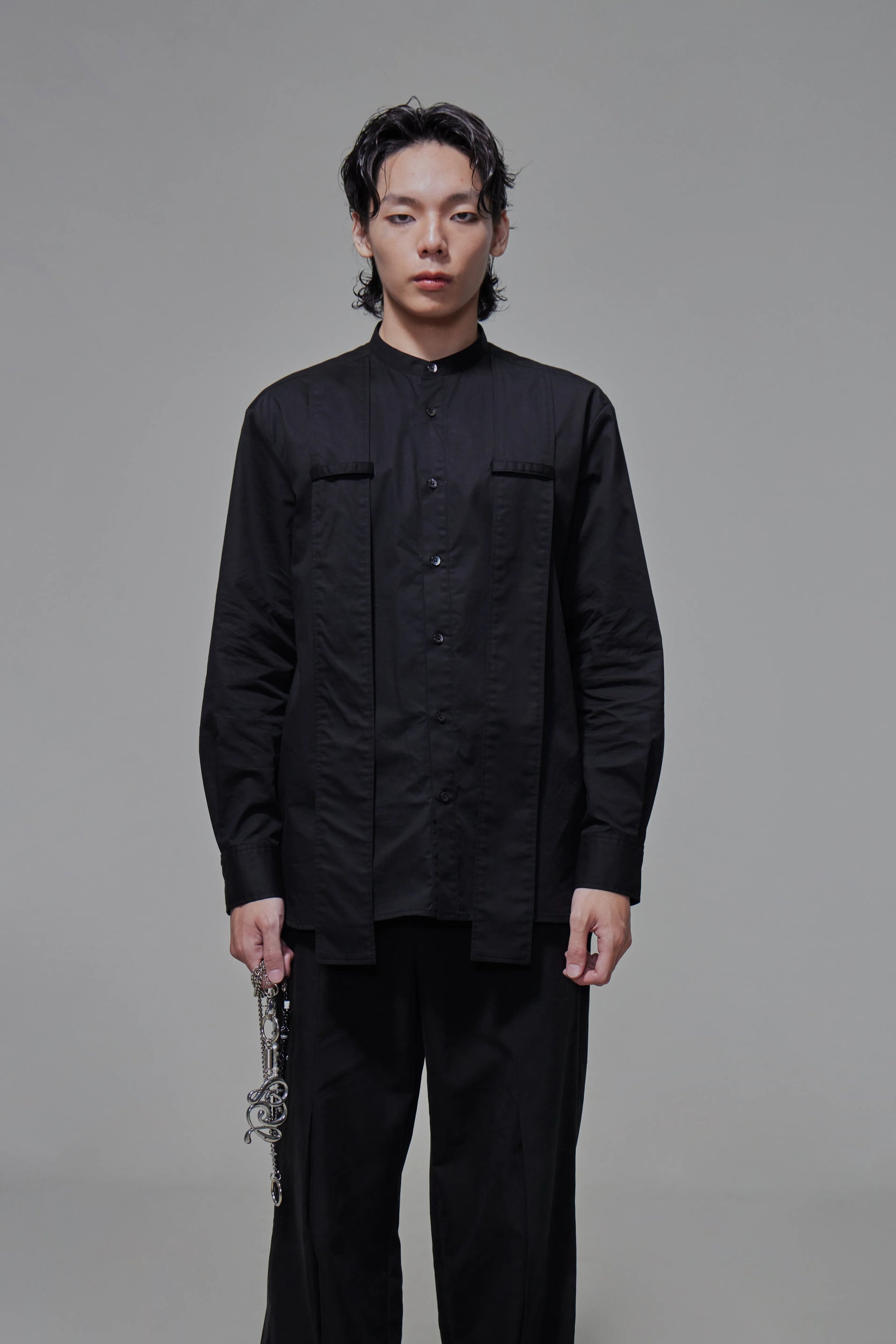 03 Band Collar Stole Shirt Black