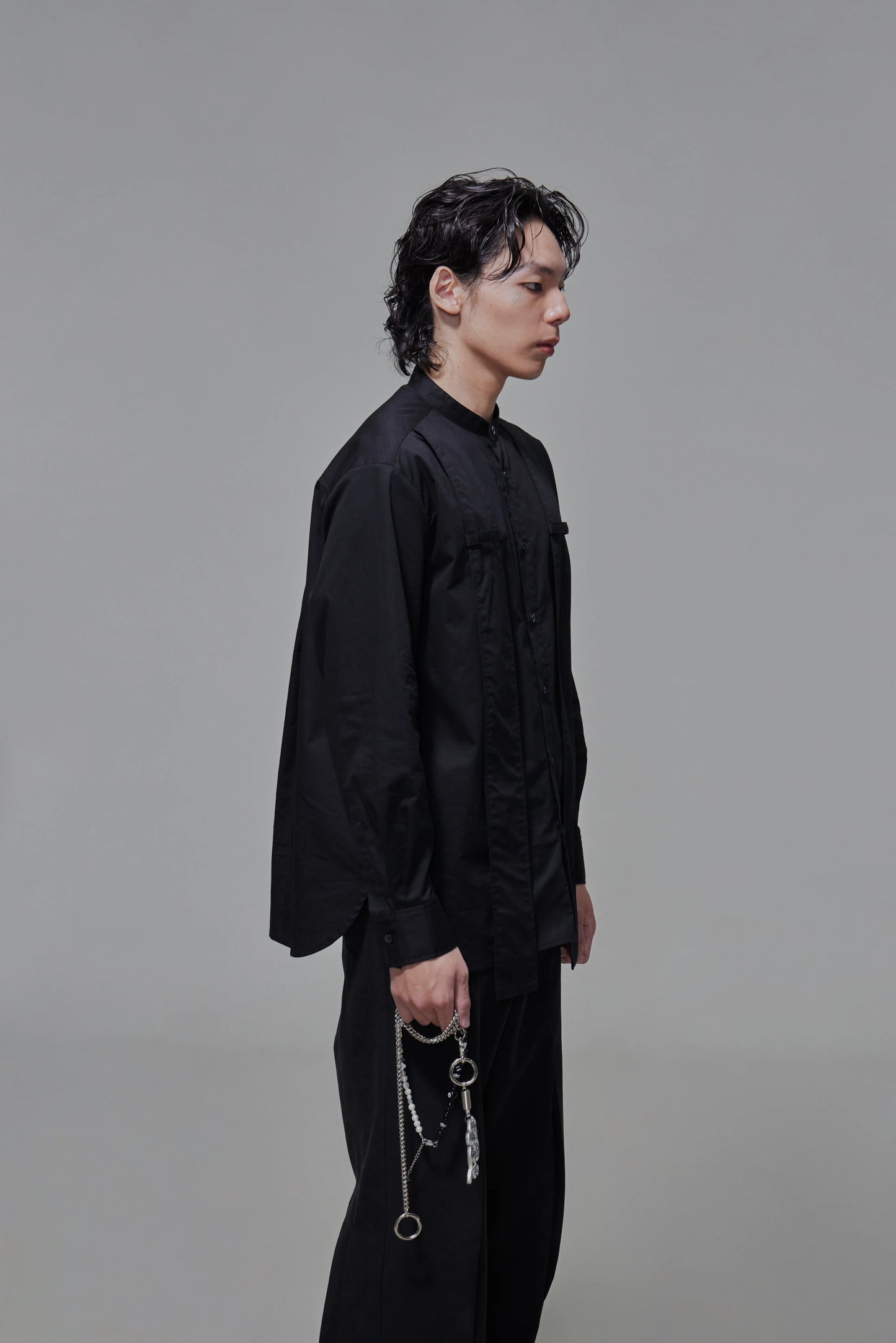 03 Band Collar Stole Shirt Black