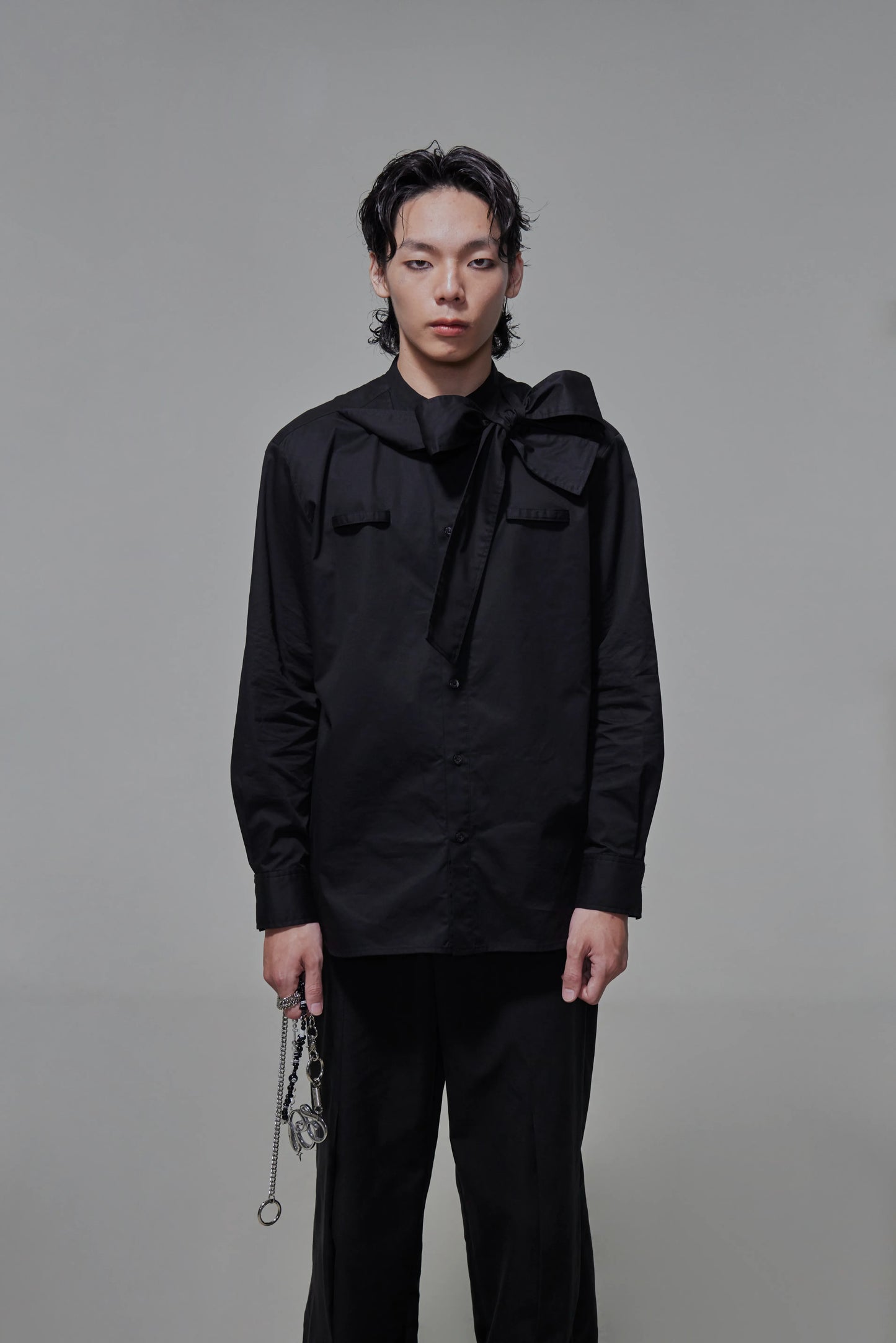 03 Band Collar Stole Shirt Black