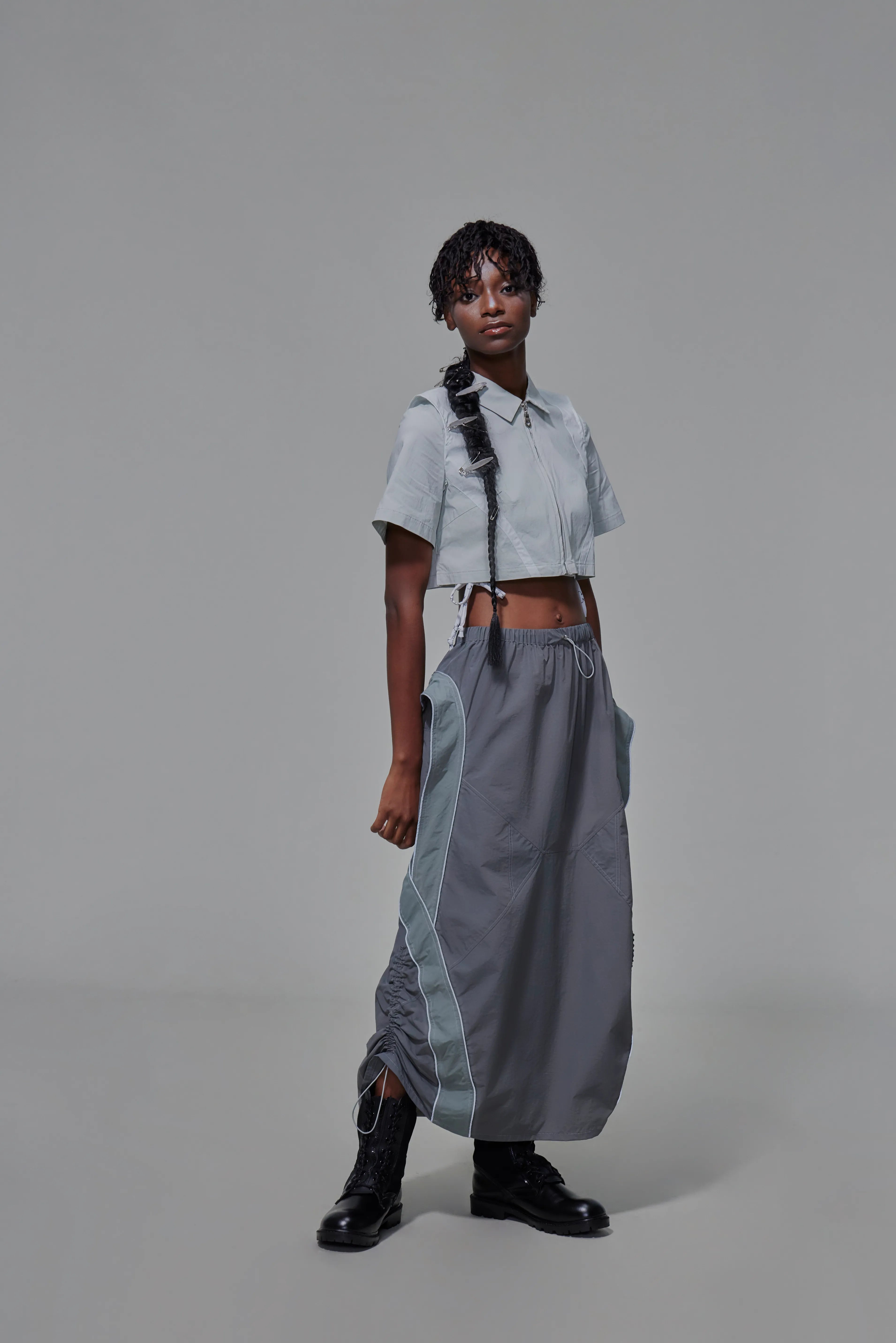 03 Front Zip Duel-tone Crop Top