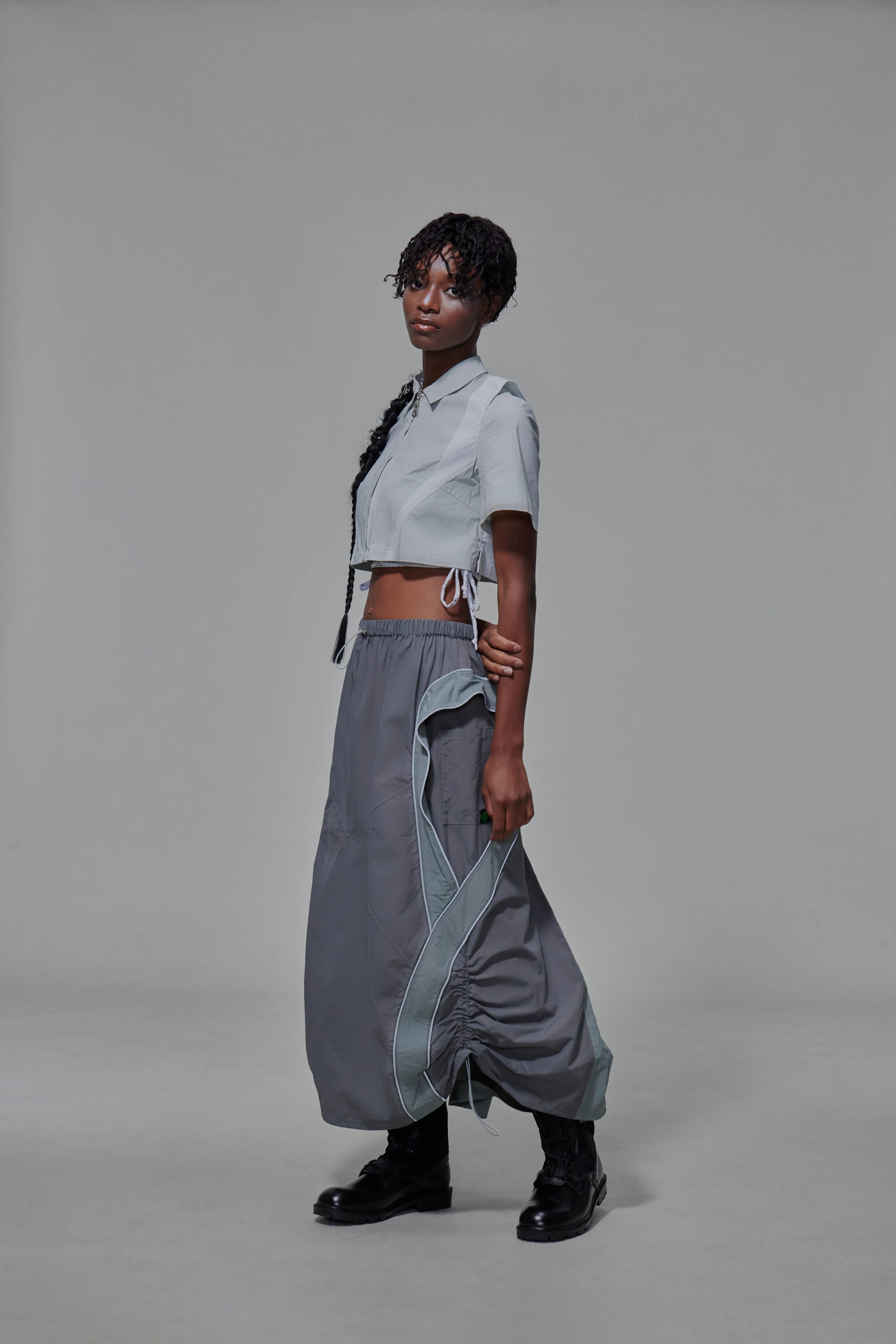 03 Front Zip Duel-tone Crop Top