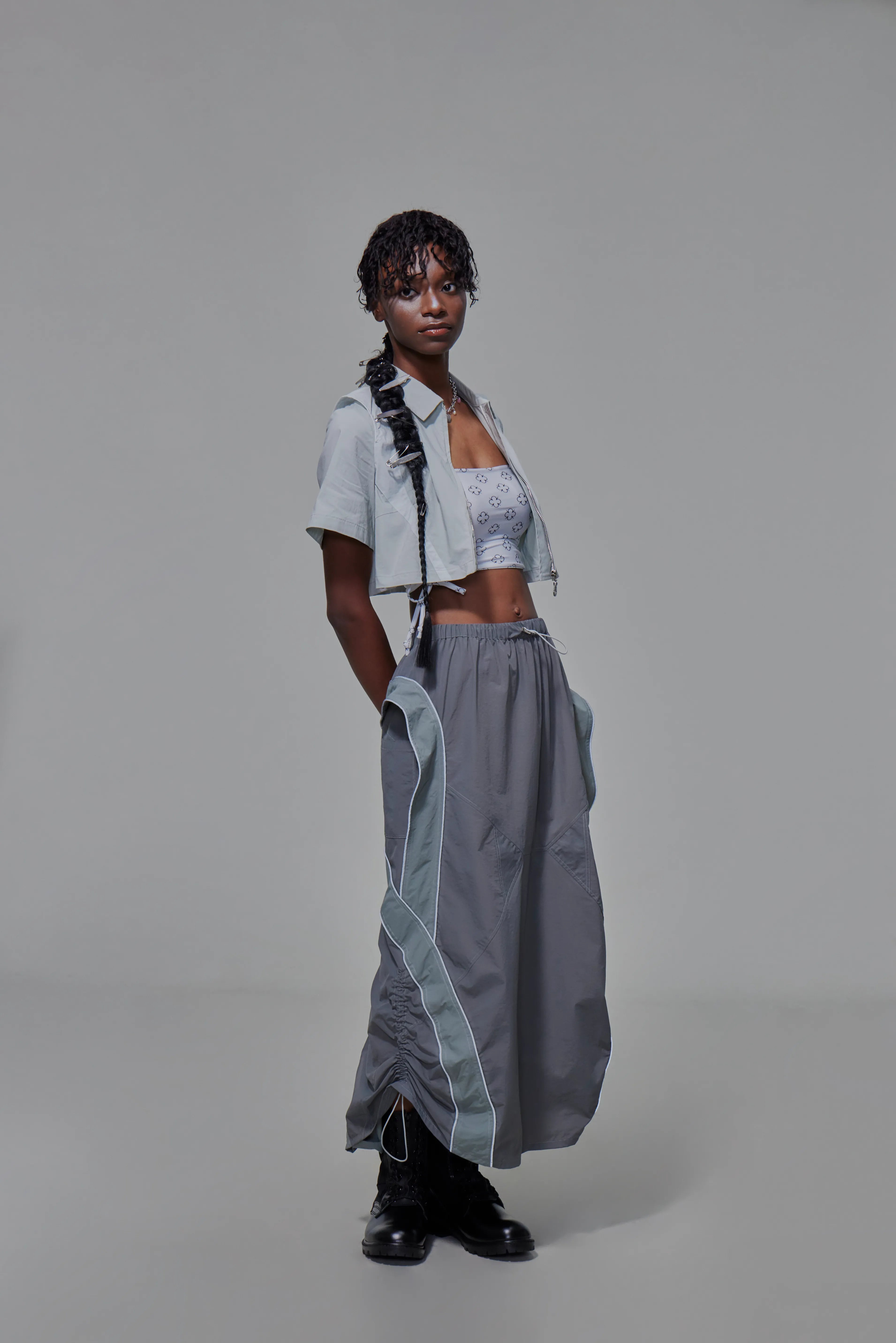 03 Front Zip Duel-tone Crop Top