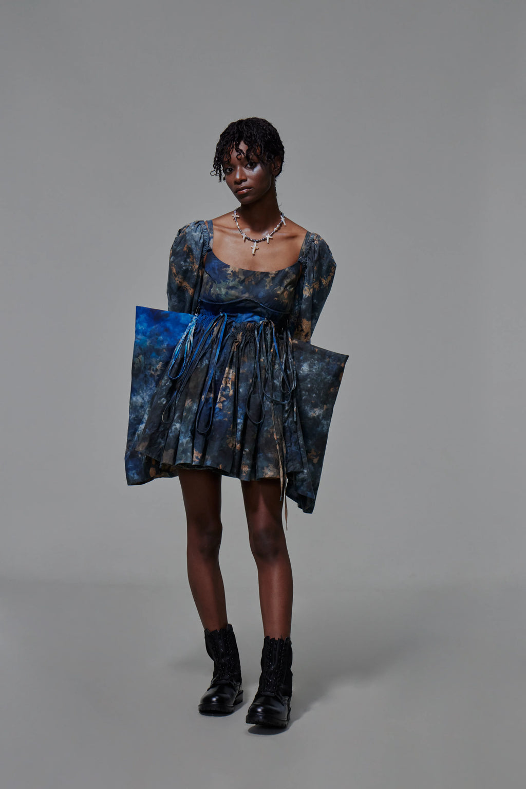 03 Drawstring Empire Maxi Dress Hand Dyed