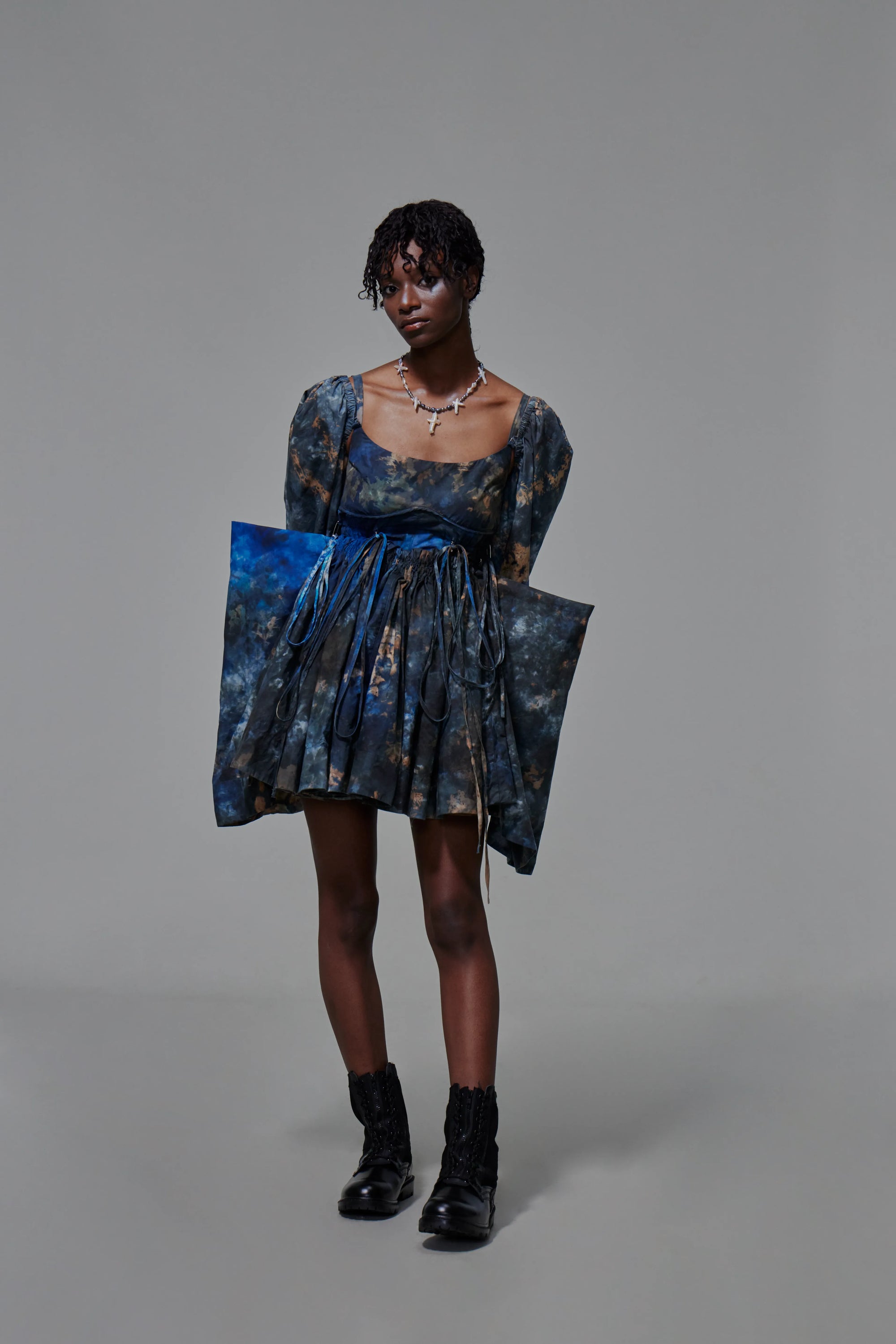 03 Drawstring Empire Maxi Dress Hand Dyed