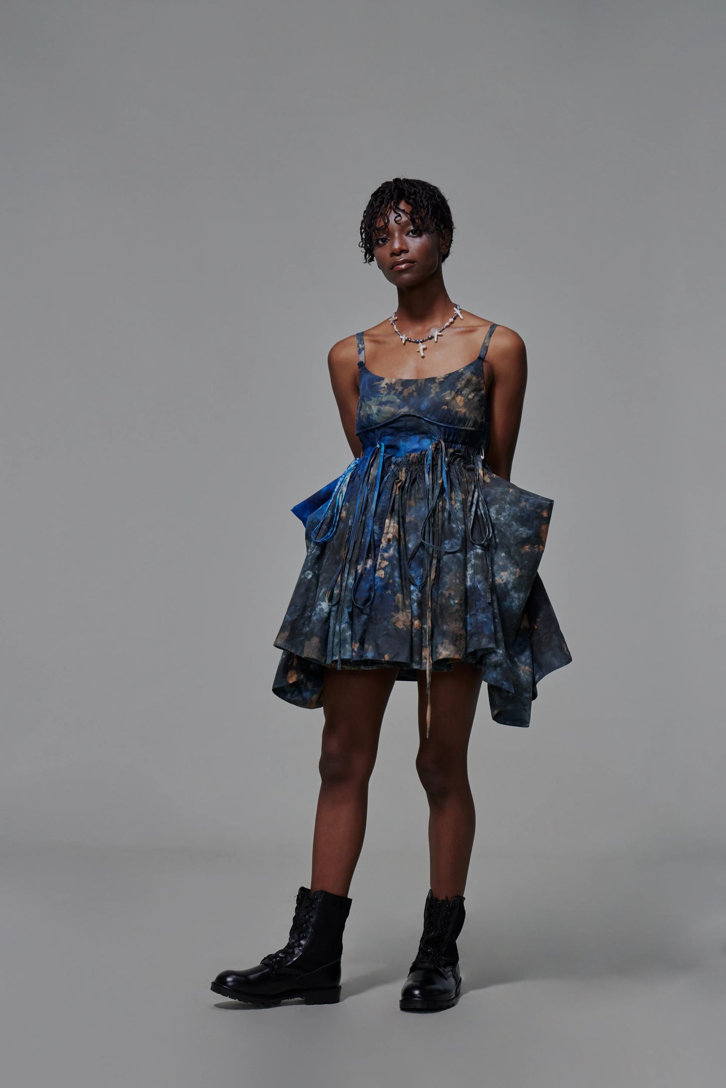03 Drawstring Empire Maxi Dress Hand Dyed