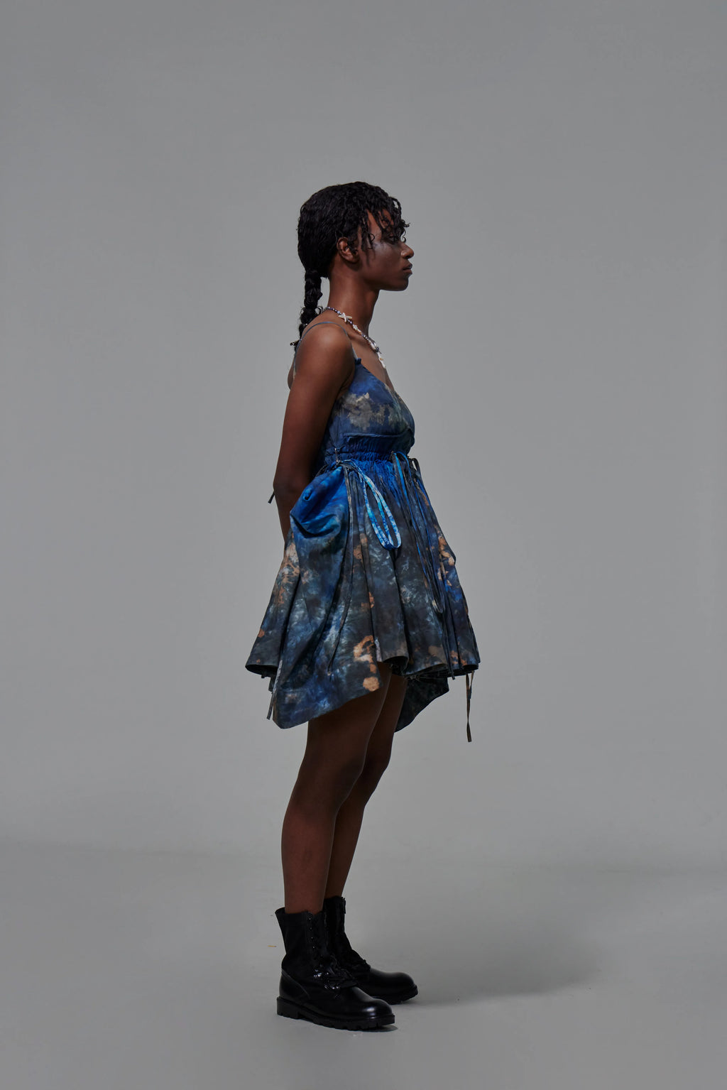 03 Drawstring Empire Maxi Dress Hand Dyed