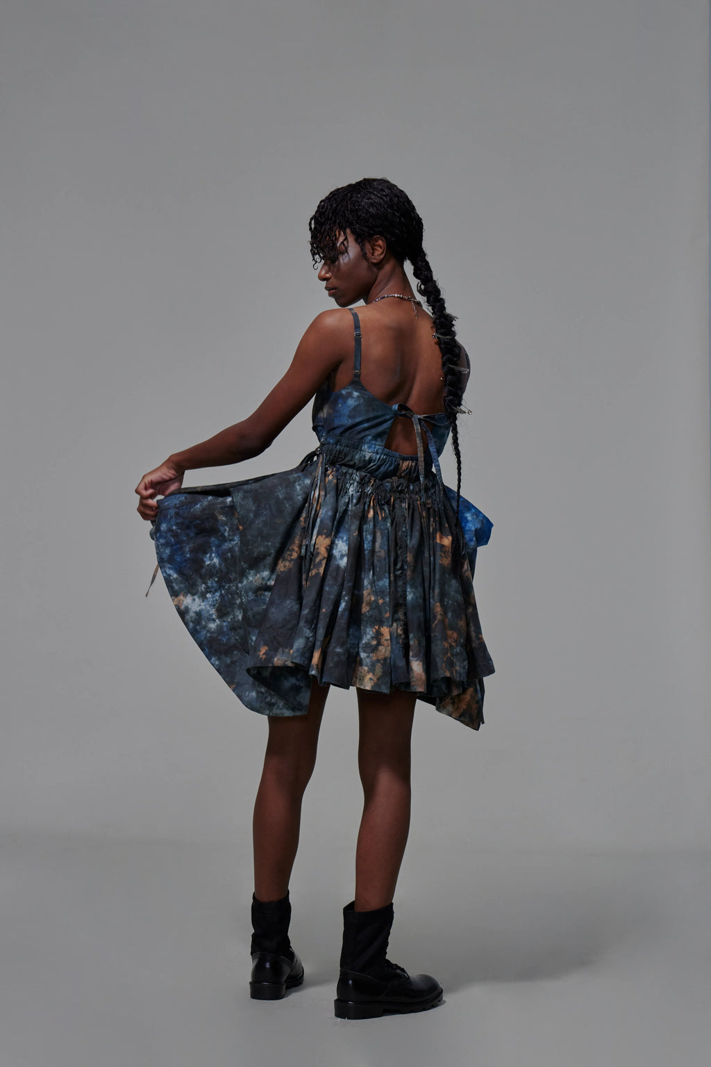 03 Drawstring Empire Maxi Dress Hand Dyed