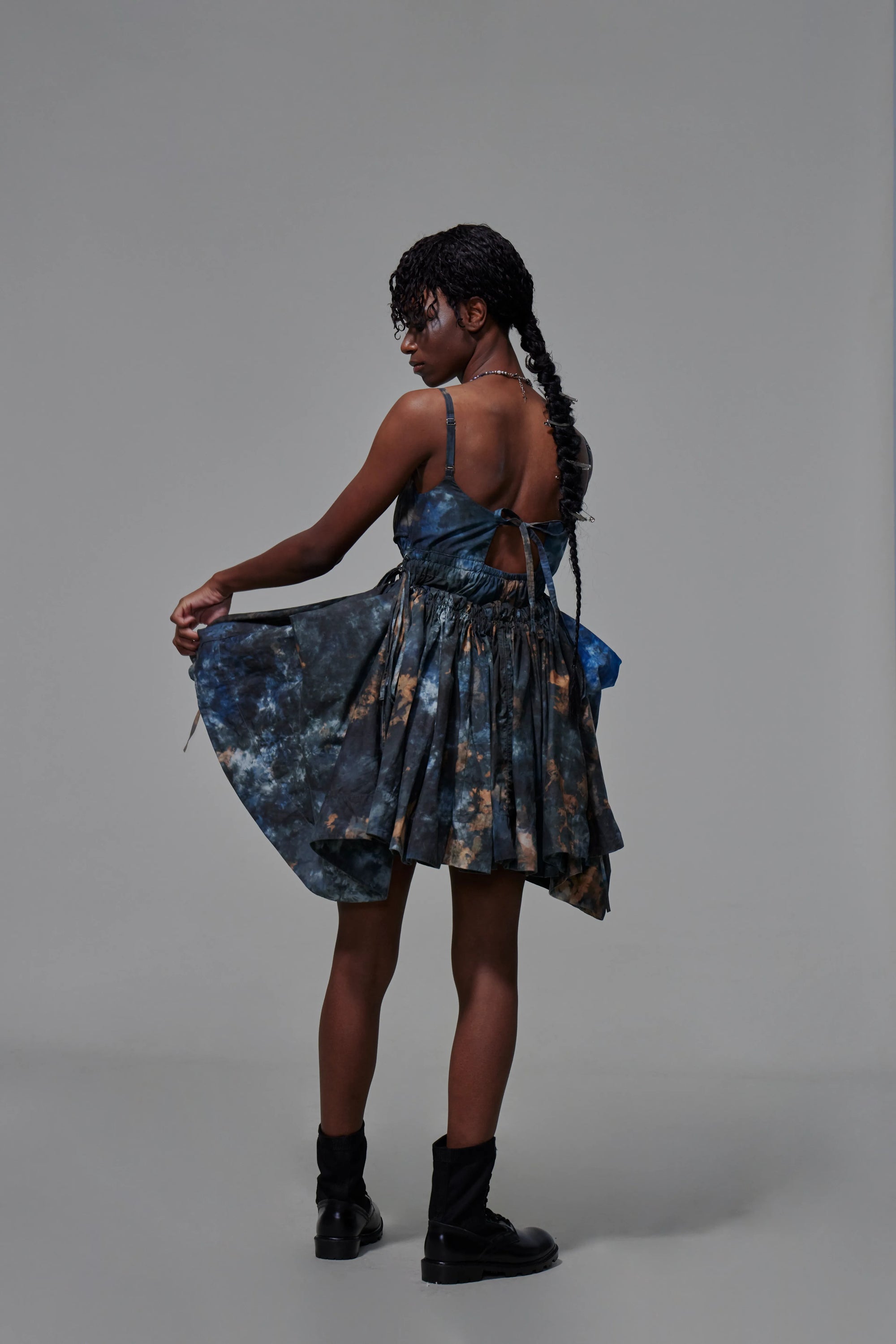 03 Drawstring Empire Maxi Dress Hand Dyed