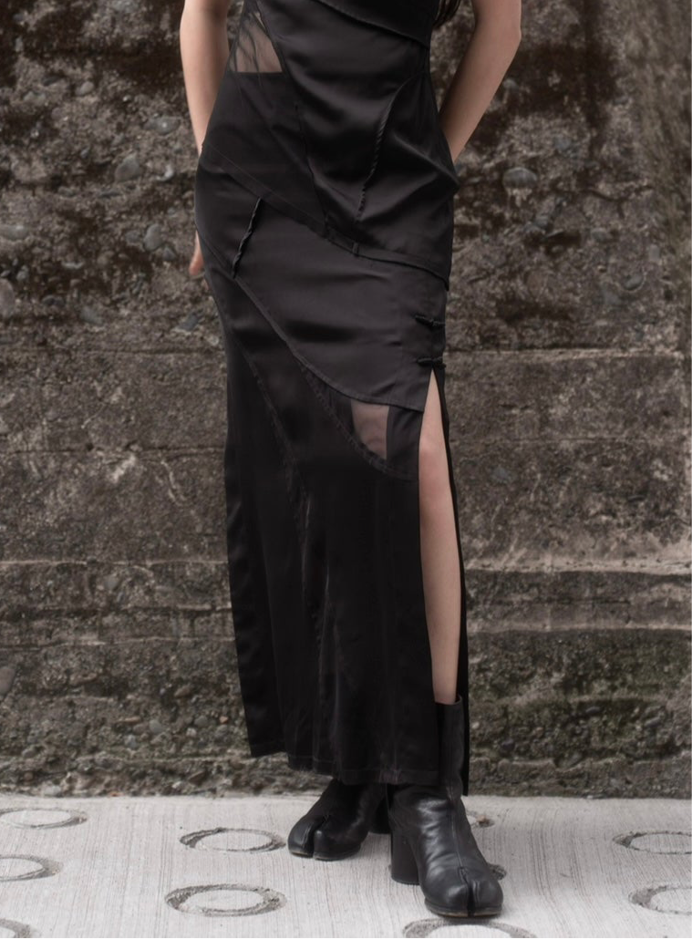 04 Mesh Satin Maxi Skirt