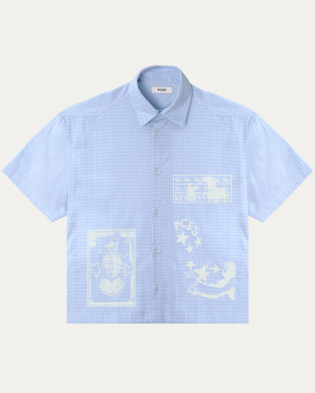 05 Boxy Fit Hand Printed Shirt Blue