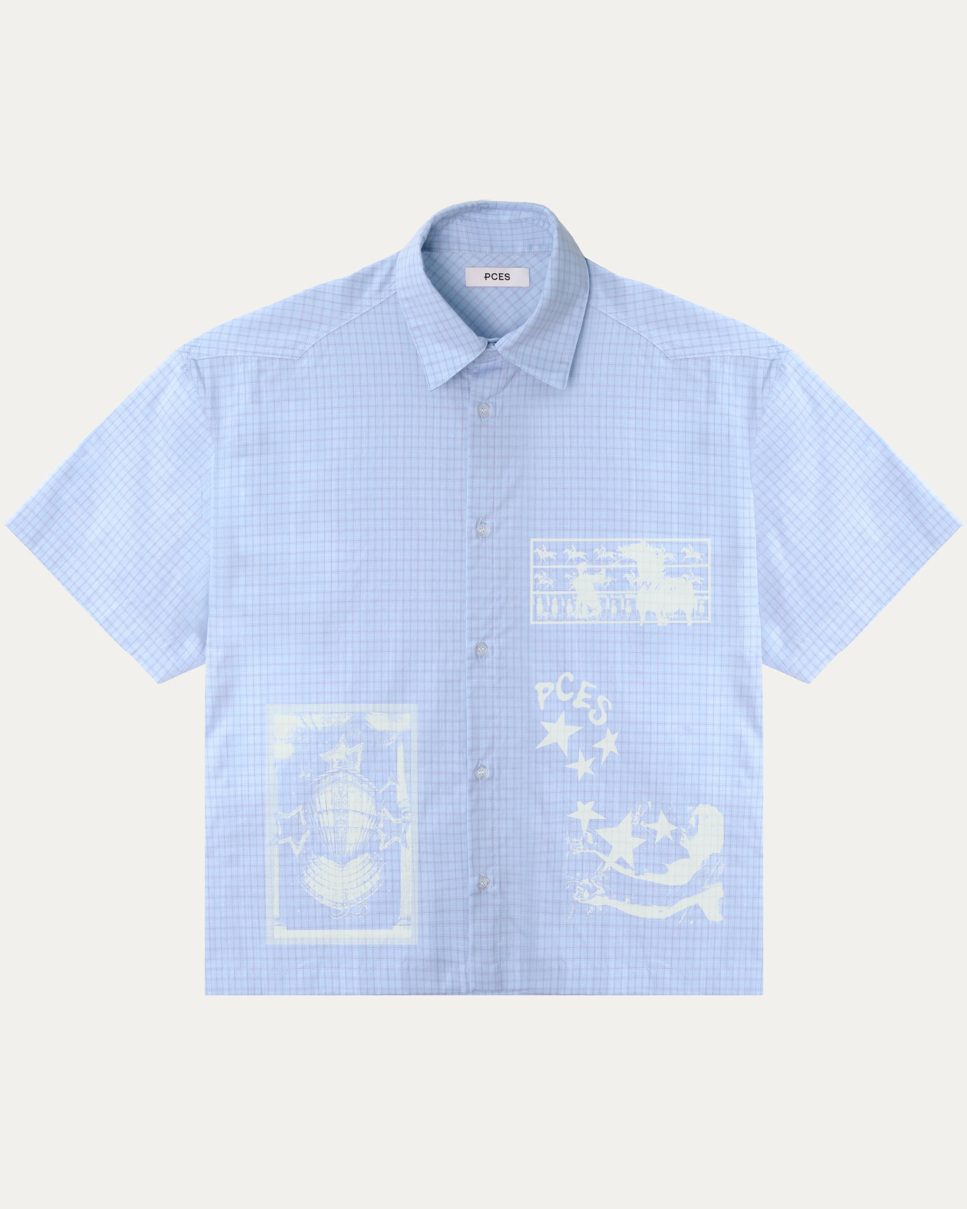 05 Boxy Fit Hand Printed Shirt Blue