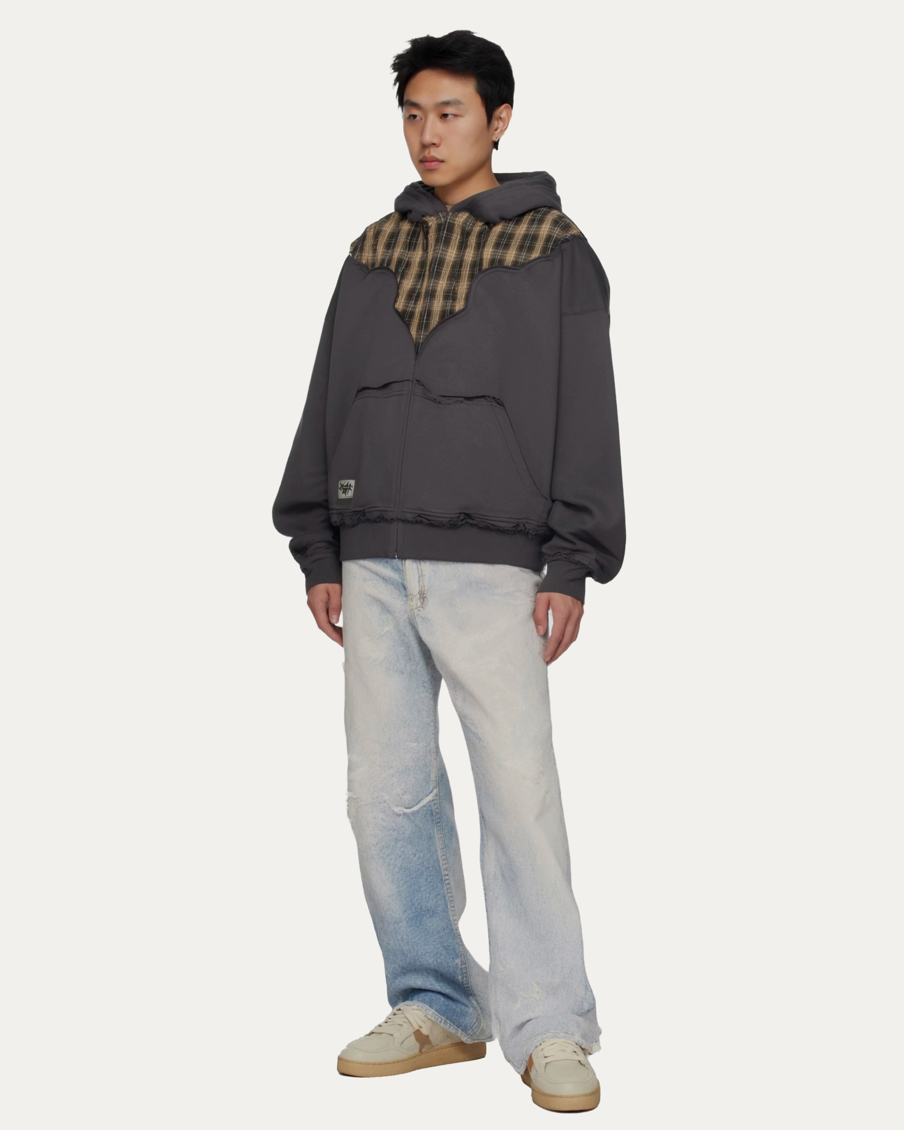 05 Plaid Combo Hoodie Jacket