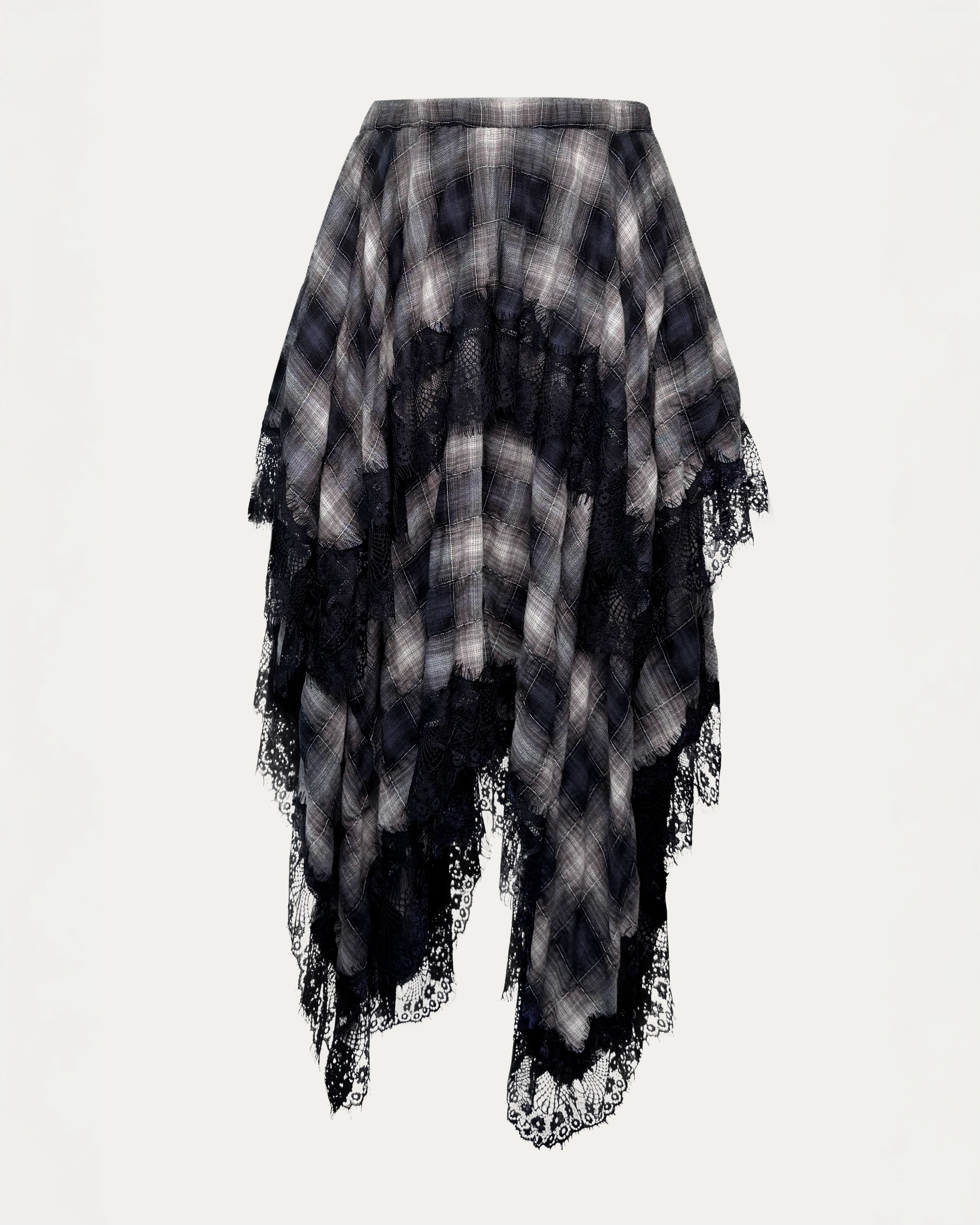 04 Zero Waste Checker Lace Skirt Black